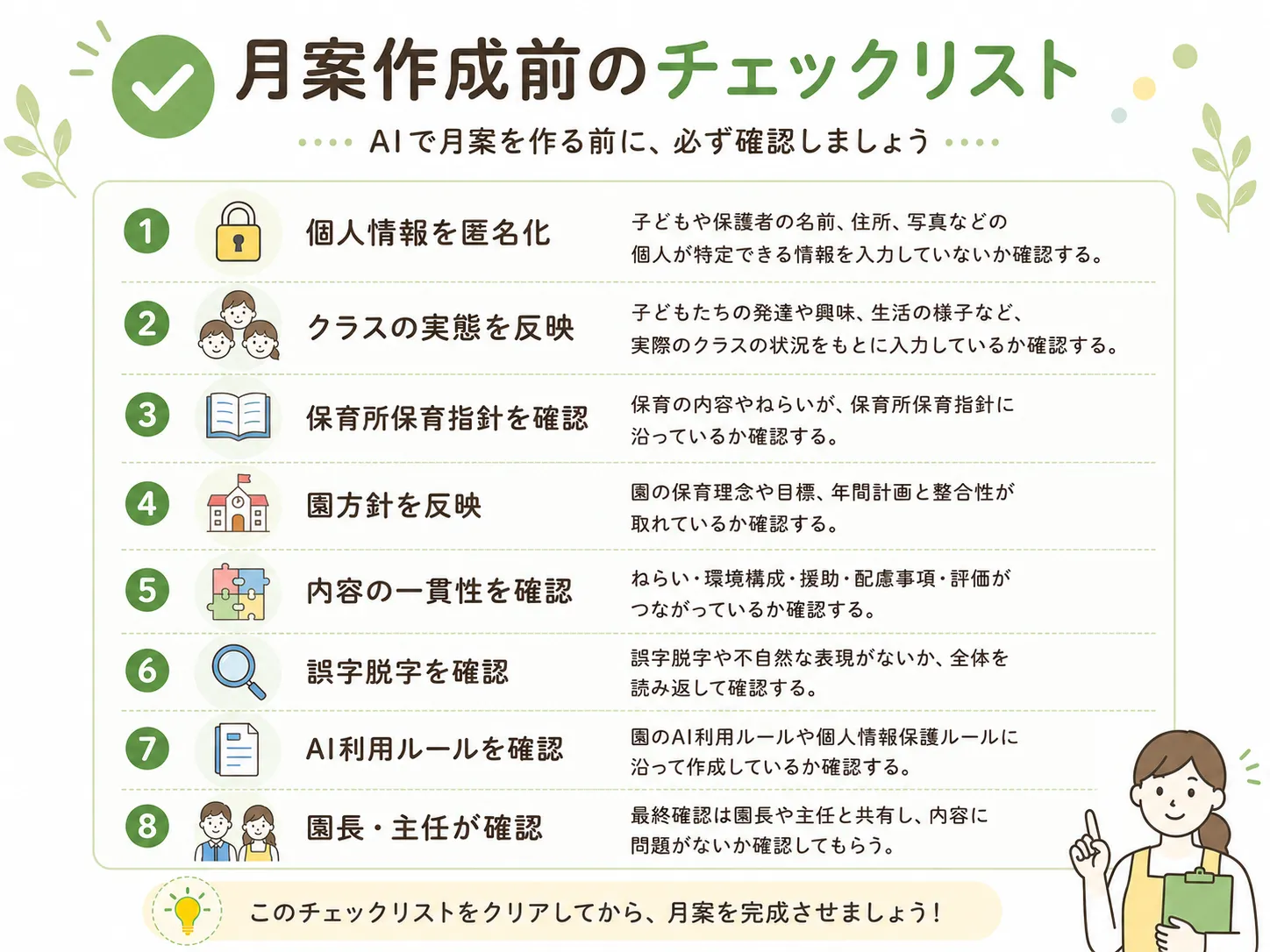 AIで月案を作成する前の確認チェックリスト