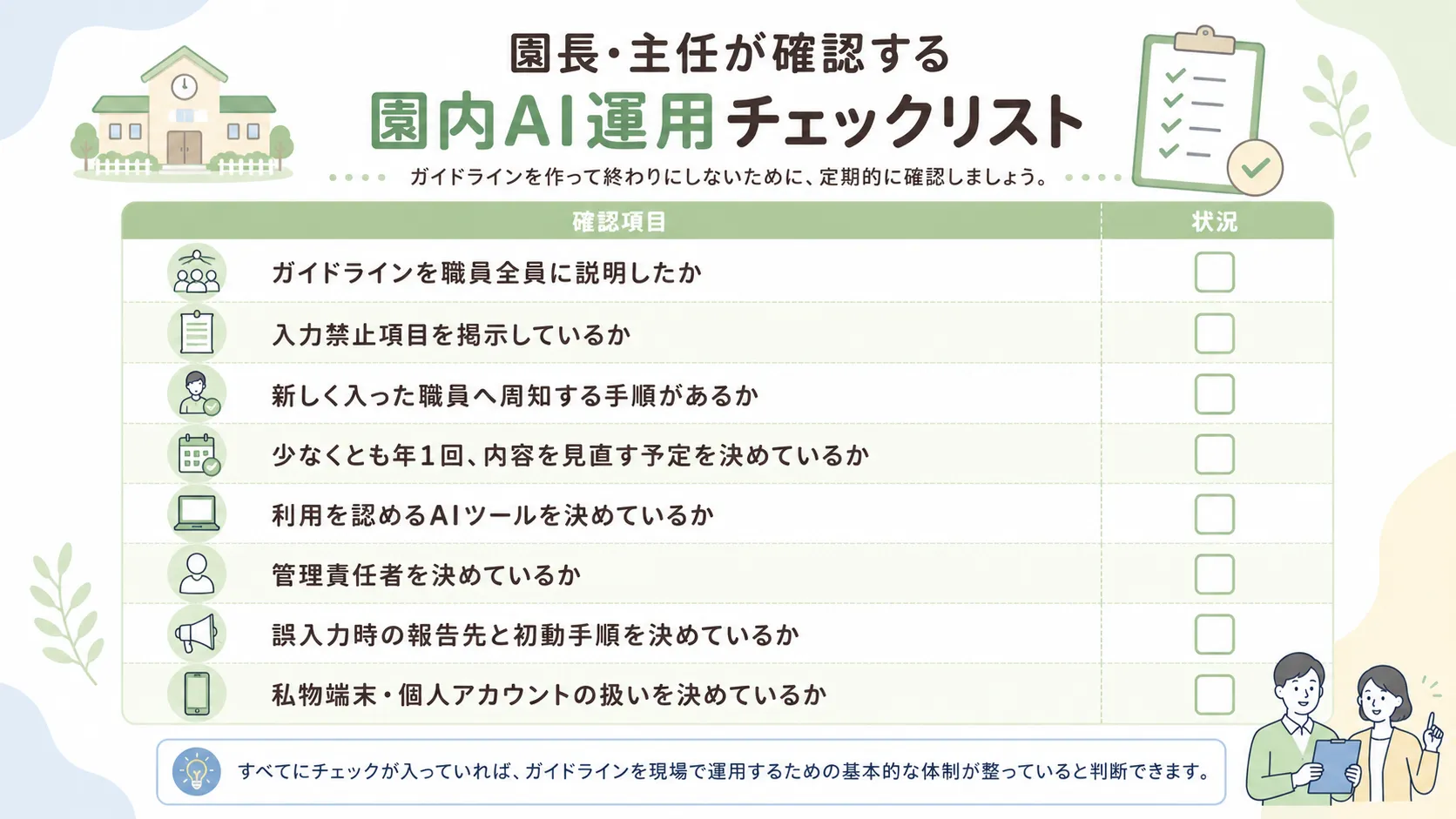 園長と主任が確認する園内AI運用チェックリスト
